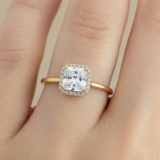 Anillo C #69 Ajustable Princess Piedra Blanca Rodinado