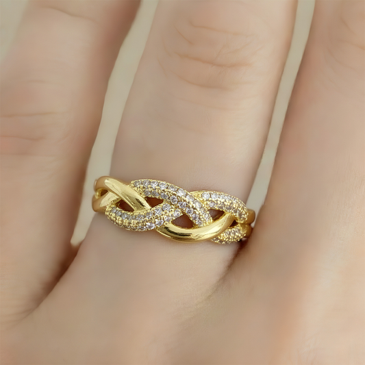 Anillo D #31 Ajustable Trenzado Dorado Rodinado
