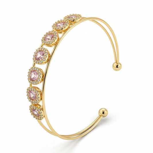 Brazalete Piedra Rosada Dorado Rodinado
