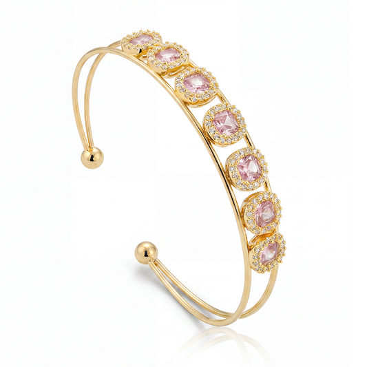 Brazalete Piedra Rosada Dorado Rodinado
