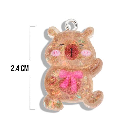 Dije Capibara Moño Con Glitter Acrílico