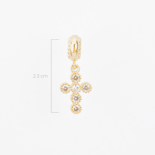 Charm Cruz Circones Piedra Blanca Dorado Rodinado