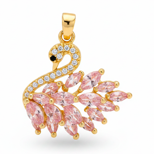 Dije Cisne Piedra Rosada Dorado Rodinado