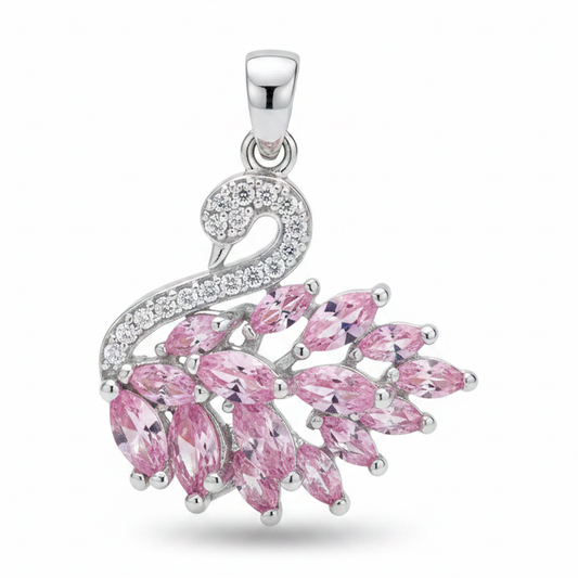 Dije Cisne Piedra Rosada Plateado Rodinado