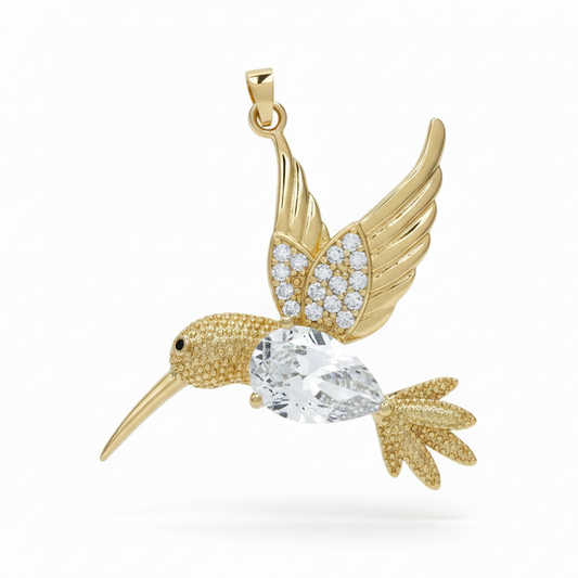 Dije Colibrí Piedra Blanca Dorado Rodinado