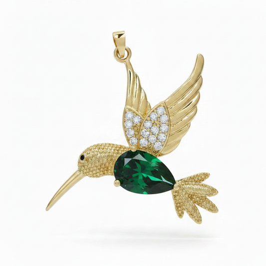 Dije Colibrí Piedra Verde Dorado Rodinado
