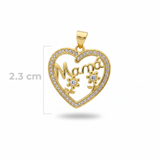 Dije Corazón Mamá Flores Dorado Rodinado