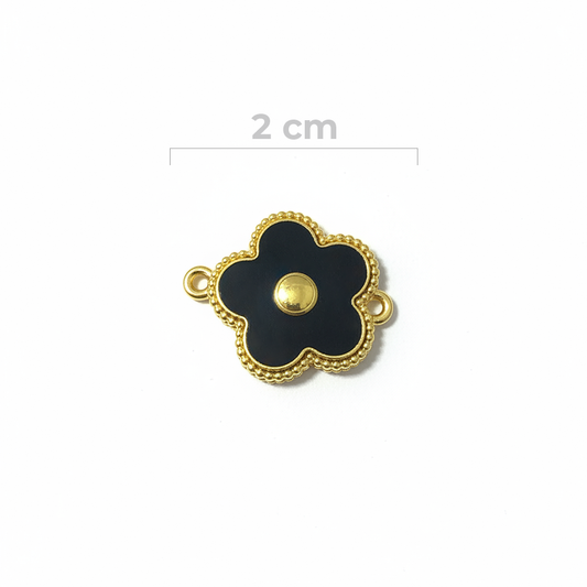 Dije Flor Pulsera Piedra Negra Dorado Rodinado