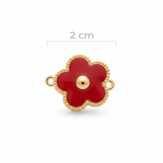 Dije Flor Pulsera Piedra Roja Dorado Rodinado