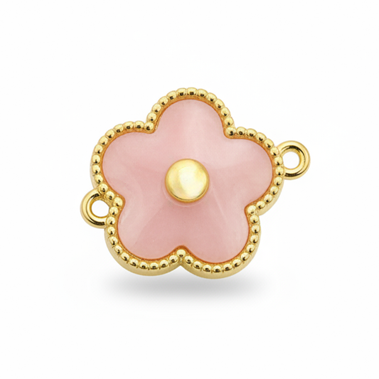 Dije Flor Pulsera Piedra Rosada Dorado Rodinado