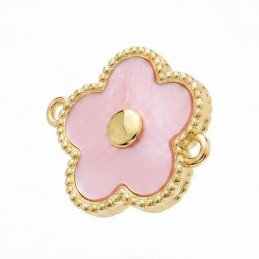 Dije Flor Pulsera Piedra Rosada Dorado Rodinado