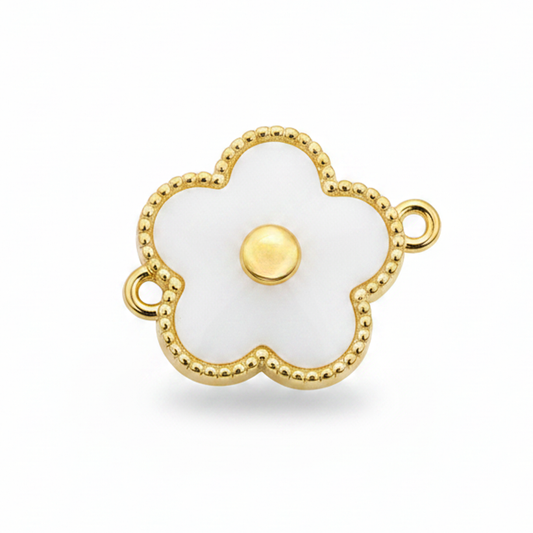 Dije Flor pulsera Piedra Blanca Dorado Rodinado