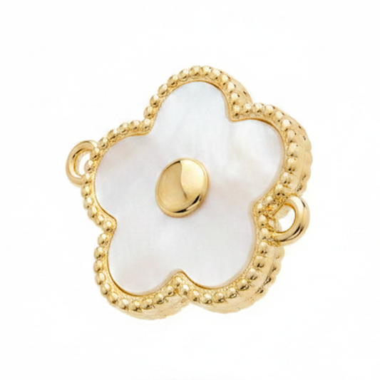 Dije Flor pulsera Piedra Blanca Dorado Rodinado
