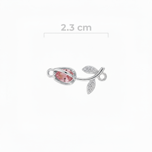 Dije Tulipan Pulsera piedra Rosada Plateado Rodinado