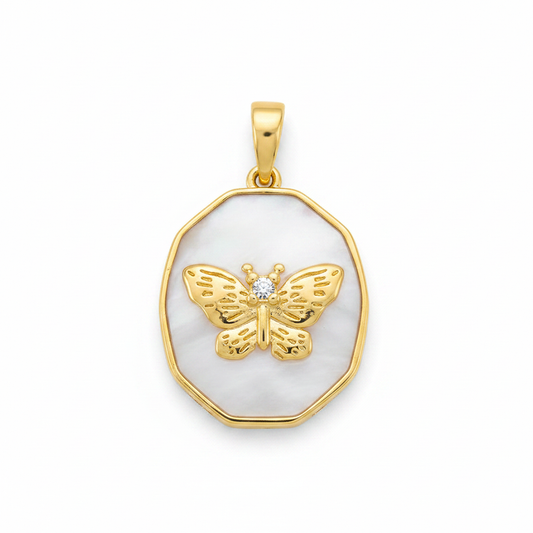 Dije Vintage Mariposa Piedra Blanca Nacarada Rodinado