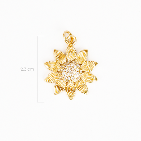 Dije Girasol Diamantado Circones Dorado Rodinado
