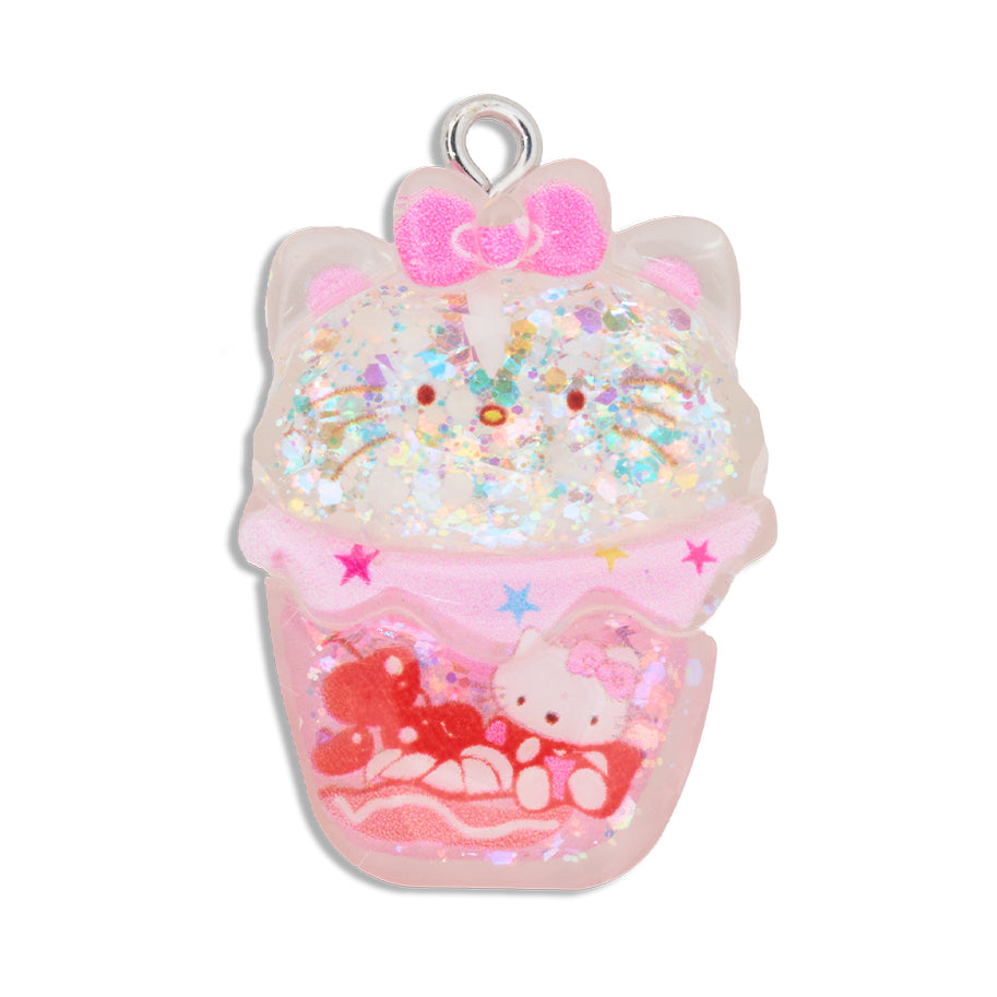 Dije Postre Hello Kitty Con Glitter Acrílico Dije Postre Hello Kitty Con Glitter Acrílico