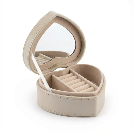 Joyero Corazón Beige Con Espejo