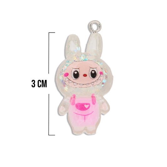 Dije Labubu Blanco Boreal Con Glitter Acrílico