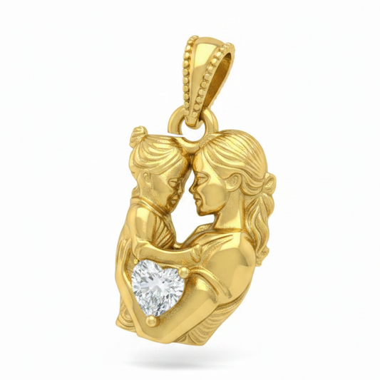 Mamá e Hija Corazon Piedra Blanca Dorado Rodinado