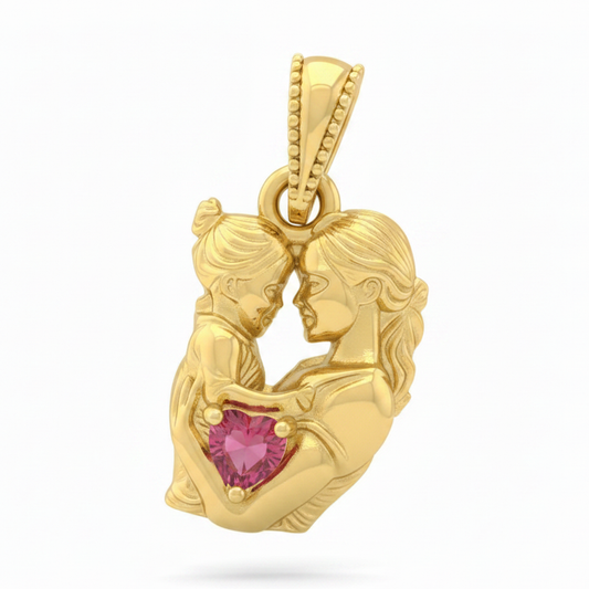 Mamá e Hija Corazon Piedra Rosada Dorado Rodinado