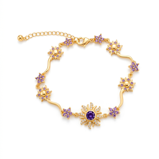 Pulsera Sol Princesa Piedra Morada Dorado Rodinado