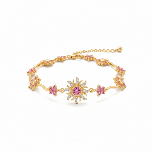 Pulsera Sol Princesa Piedra Rosada Dorado Rodinado