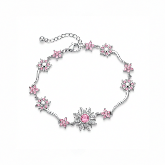Pulsera Sol Princesa Piedra Rosada Plateado Rodinado