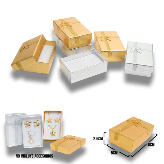 Caja De Regalo Para Accesorios Metalizado 5x8 Cms Surtidas Doradas y Plateadas