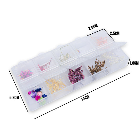 Set de 23 Flores Secas Para Resina/Uñas + Organizador Plástico