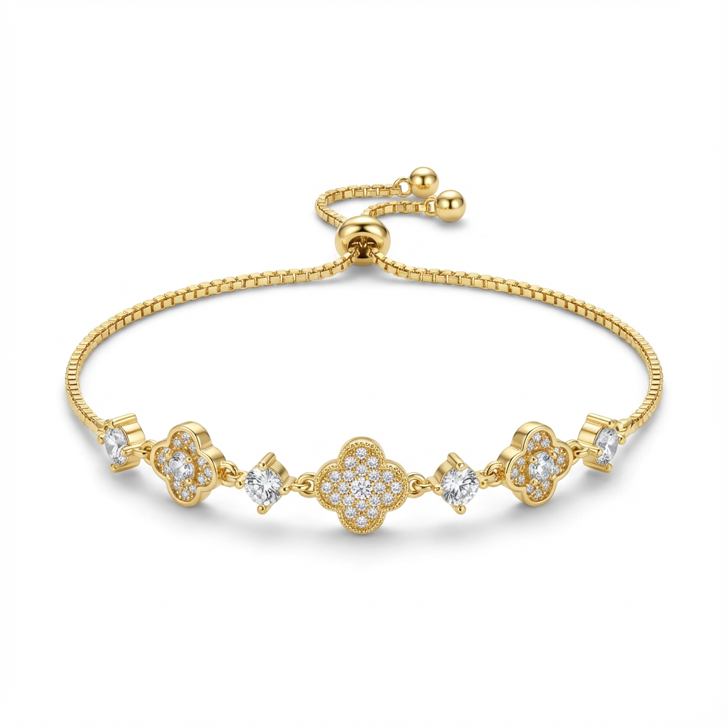 Pulsera Ajustable Tréboles Circones Dorado Rodinado