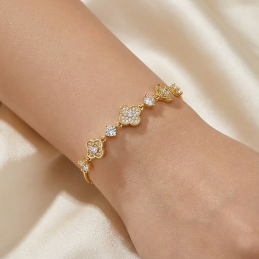 Pulsera Ajustable Tréboles Circones Dorado Rodinado