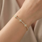 Pulsera Ajustable Tréboles Strass Dorado Rodinado