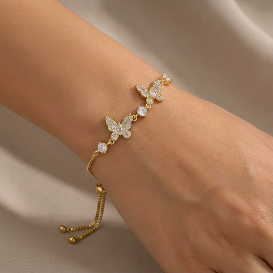 Pulsera Ajustable Mariposas Dorado Rodinado