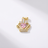 Dije Corona Reina Corazón Piedra Rosada Dorado Rodinado