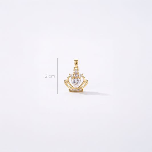 Dije Corona Reina Corazón Piedra Blanca Dorado Rodinado