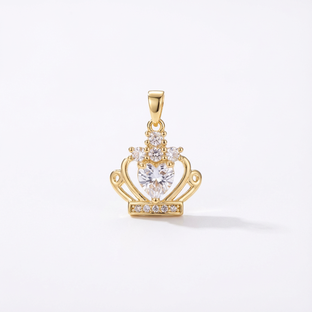 Dije Corona Reina Corazón Piedra Blanca Dorado Rodinado