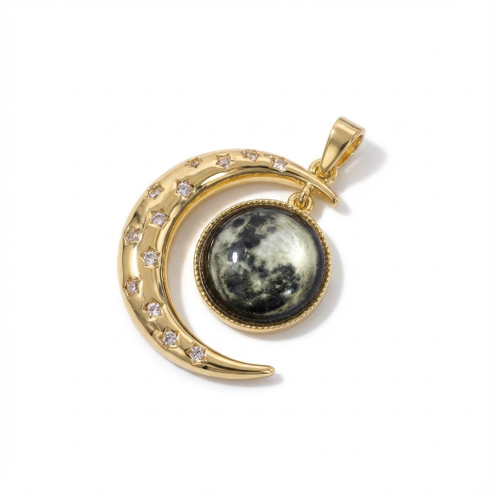 Dije Luna Doble Dorado Rodinado