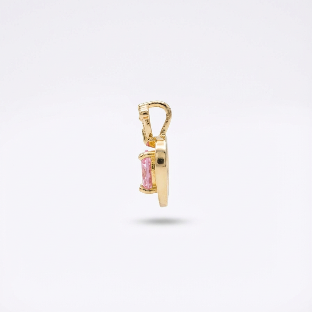 Dije Corazón Queen Piedra Rosada Dorado Rodinado