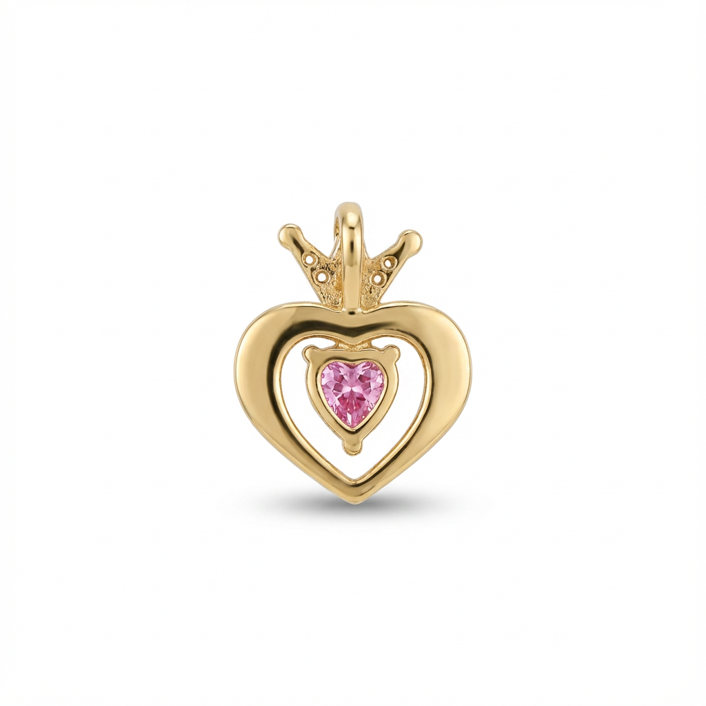 Dije Corazón Queen Piedra Rosada Dorado Rodinado