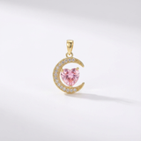 Dije Luna Corazón Piedra Rosada Dorado Rodinado