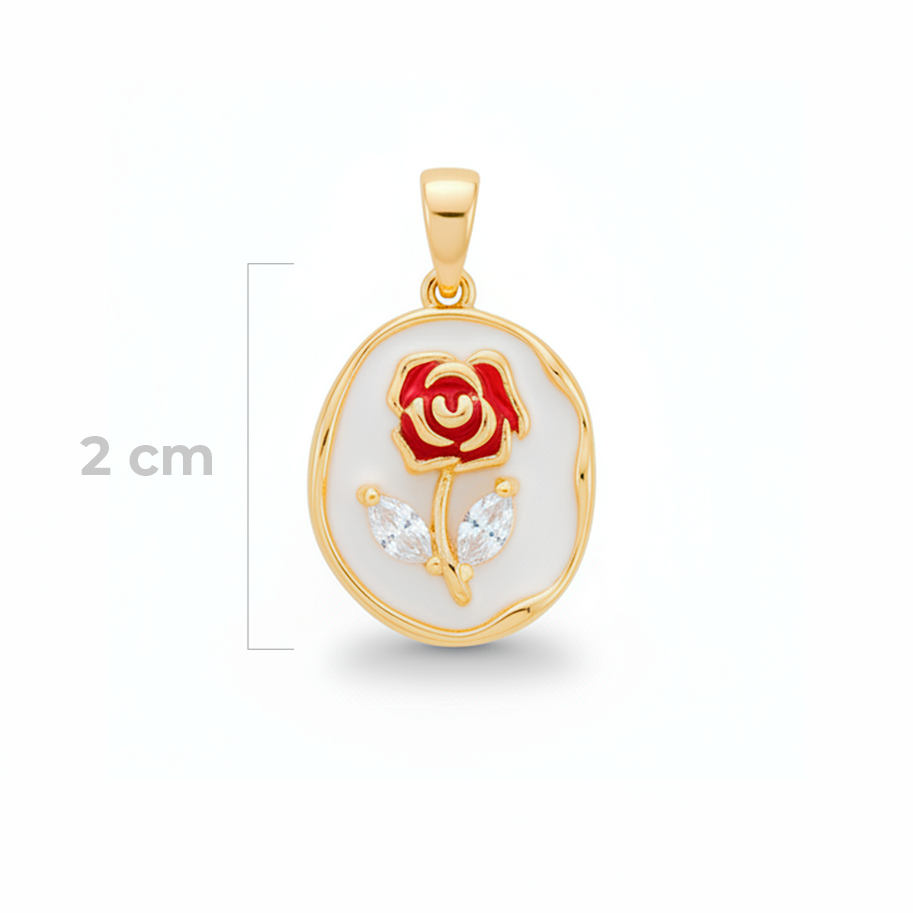 Dije Vintage Rosa Roja Piedra Blanca Rodinado