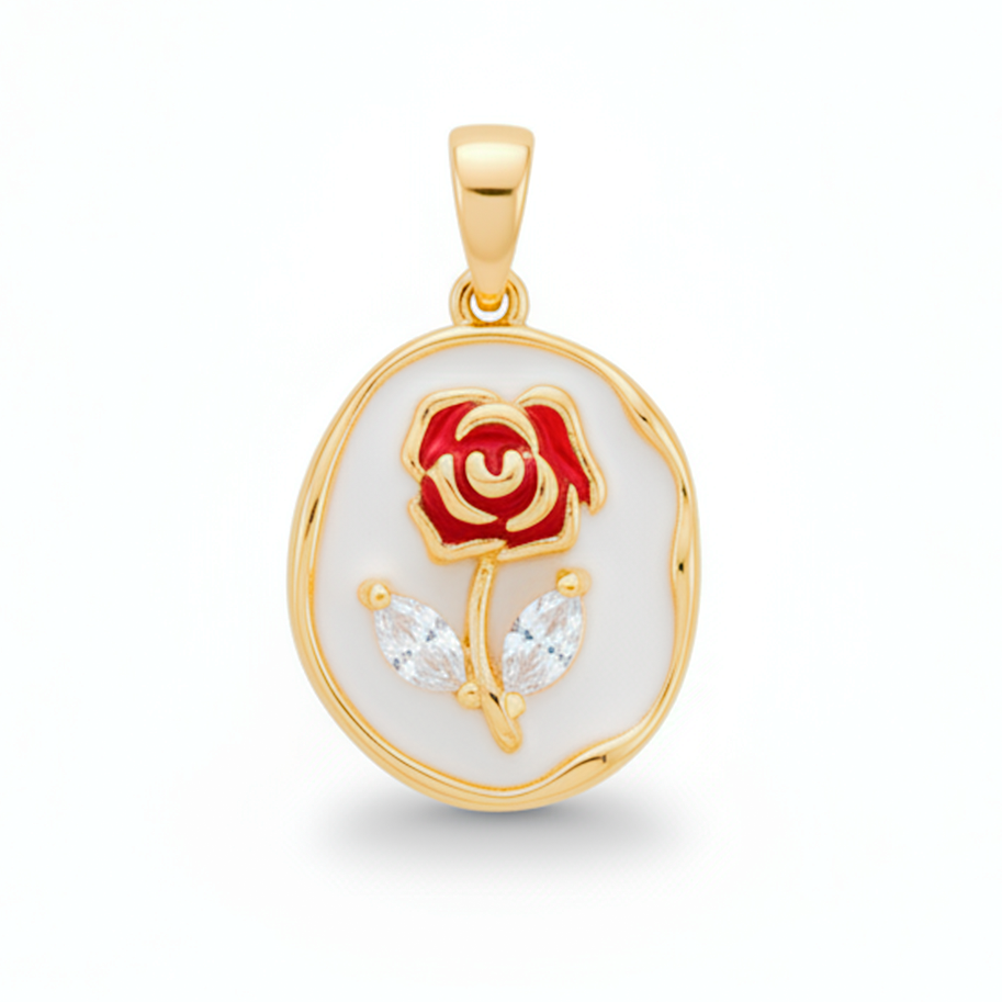 Dije Vintage Rosa Roja Piedra Blanca Rodinado