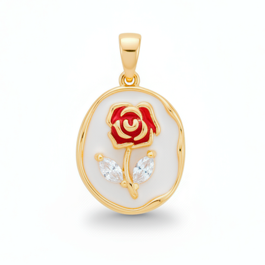 Dije Vintage Rosa Roja Piedra Blanca Rodinado