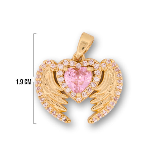 Dije Corazón Ángel Piedra Rosada Dorado Rodinado