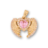 Dije Corazón Ángel Piedra Rosada Dorado Rodinado