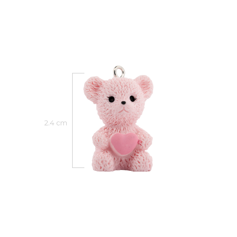 Dije Oso Corazón Rosado Acrílico
