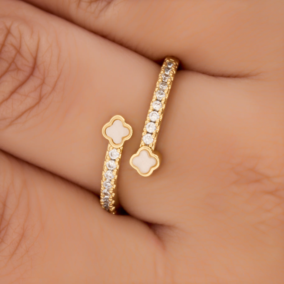 Anillo Doble Trebol Circones C #40 Dorado Rodinado