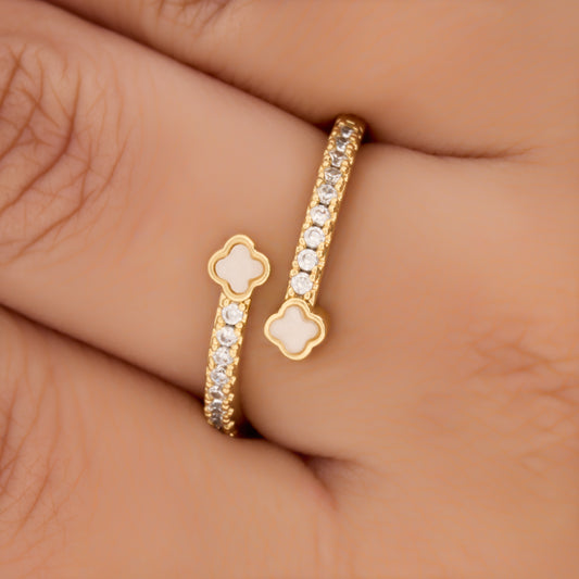 Anillo Doble Trebol Circones C #40 Dorado Rodinado