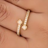 Anillo Doble Trebol Circones C #40 Dorado Rodinado